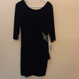 Alex Evenings Black and Silver Embellished Sheath Dress